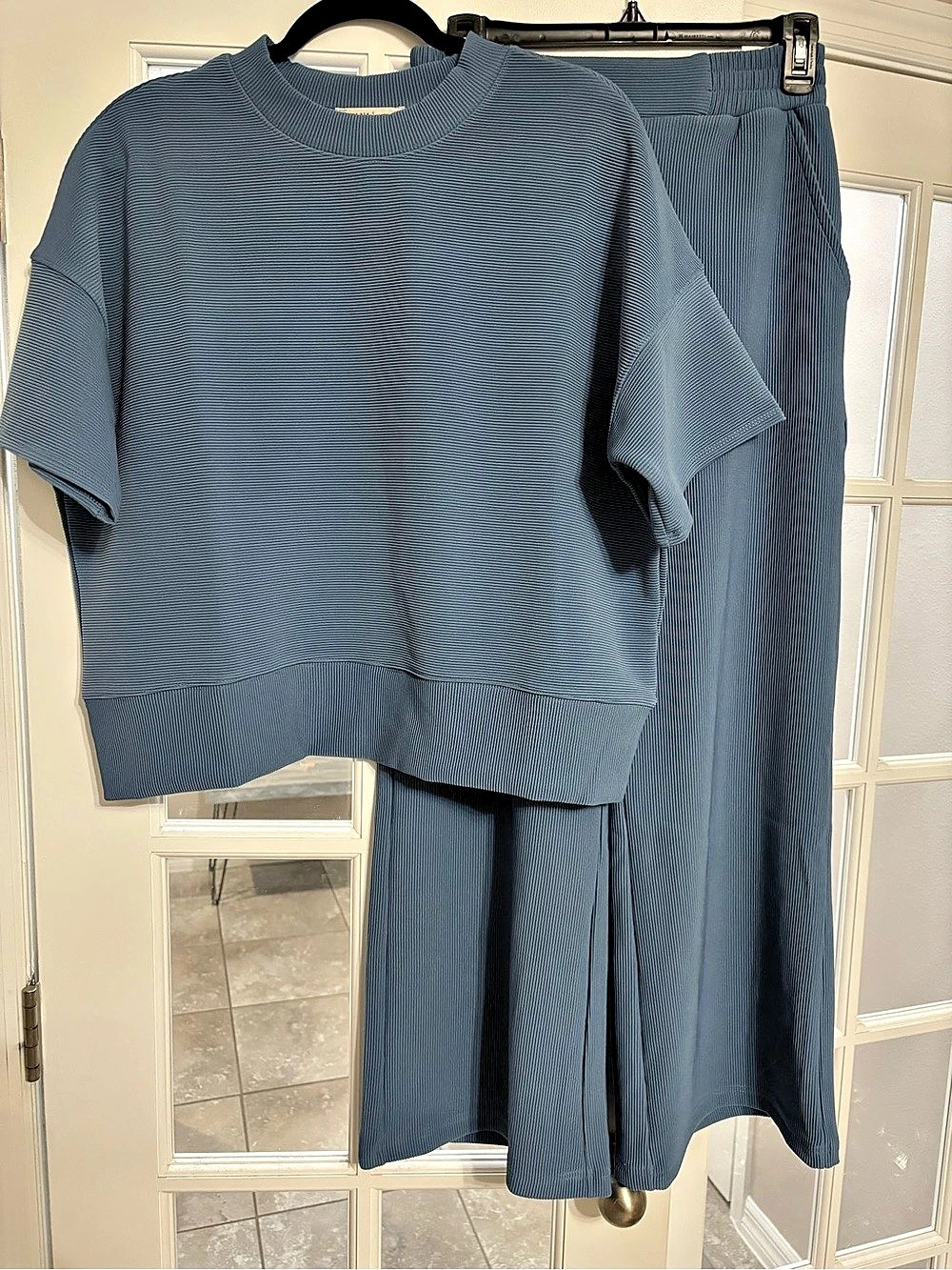 ZENANA Ribbed 2-Piece Set Slate Blue - New Size:S